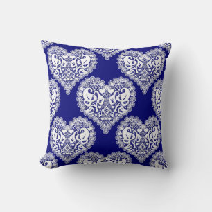 Seamless love Valentines Day navy white lacy lace Cushion