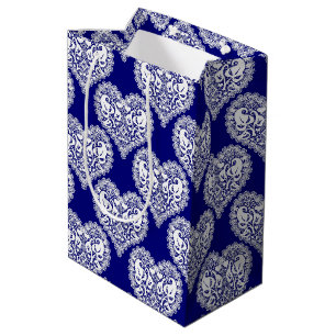 Seamless love Valentines Day navy white lacy lace Medium Gift Bag