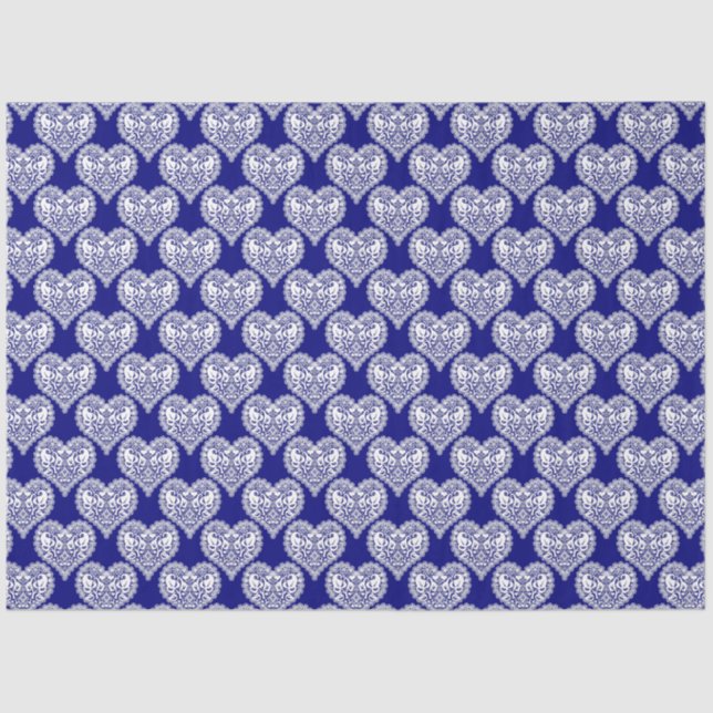 Seamless love Valentines Day navy white lacy lace Tissue Paper (Front)