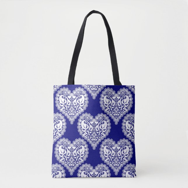 Seamless love Valentines Day navy white lacy lace Tote Bag (Front)