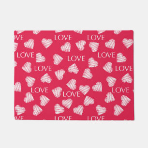 Seamless LOVE Valentines Day pink red white scratc Doormat
