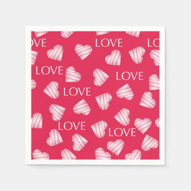 Seamless LOVE Valentines Day pink red white scratc Napkin (Front)