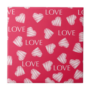 Seamless LOVE Valentines Day pink red white scratc Tile