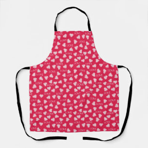 Seamless LOVE Valentines Day pink white scratch he Apron