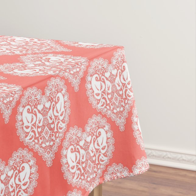 Seamless love Valentines Day white lacy lace heart Tablecloth (In Situ)