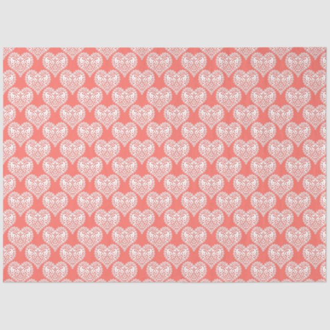 Seamless love Valentines Day white lacy lace heart Tissue Paper (Front)