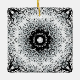 Seamless mandala kaleidoscope tile black grey whit ceramic ornament