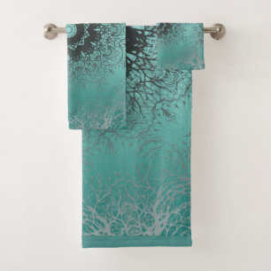 Seamless mandala kaleidoscope tile green pattern o bath towel set