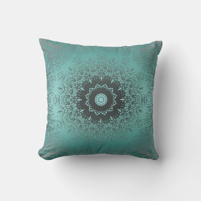 Seamless mandala kaleidoscope tile green pattern o cushion (Front)