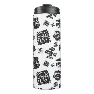 Seamless maya pattern. Black and white ethnic elem Thermal Tumbler