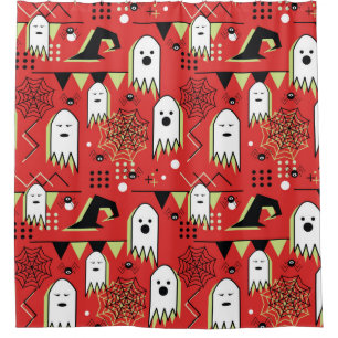 Seamless memphis geometric of ghost for halloween shower curtain