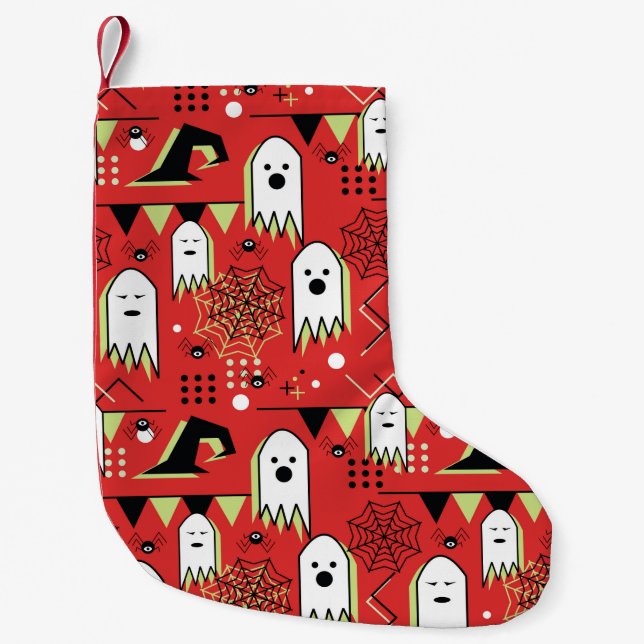 Seamless memphis geometric of ghost for halloween  small christmas stocking (Front)