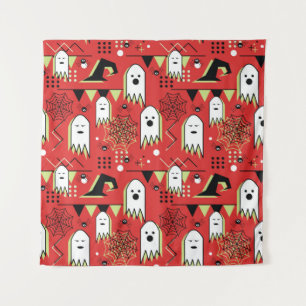 Seamless memphis geometric of ghost for halloween  tapestry