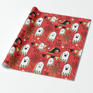 Seamless memphis geometric of ghost for halloween wrapping paper