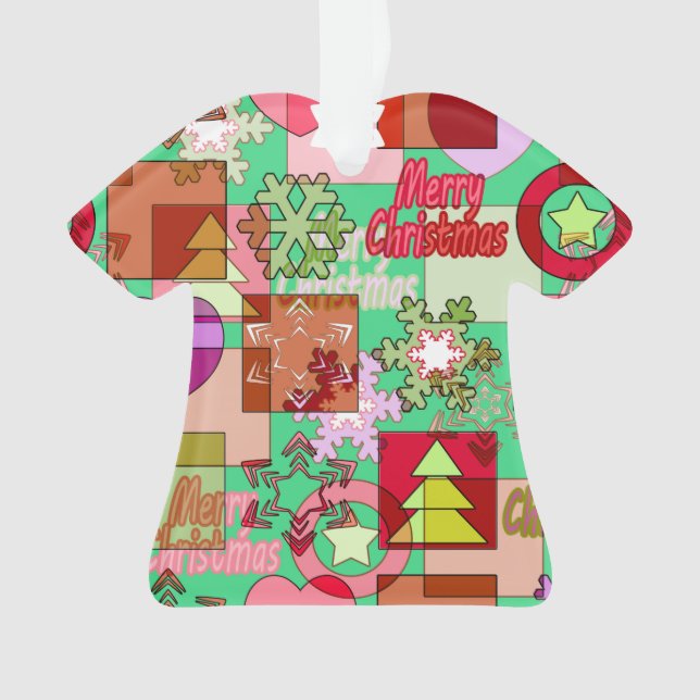 Seamless Merry Christmas geometric shapes pattern Ornament (Front)