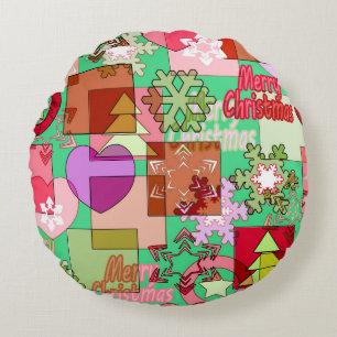 Seamless Merry Christmas geometric shapes pattern Round Cushion