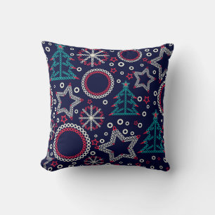 Seamless Merry Christmas ornamental decor tree sno Cushion