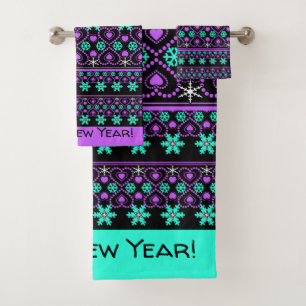 Seamless Merry Christmas ornamental snowflake hear Bath Towel Set