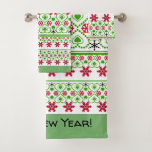Seamless Merry Christmas ornamental snowflake hear Bath Towel Set
