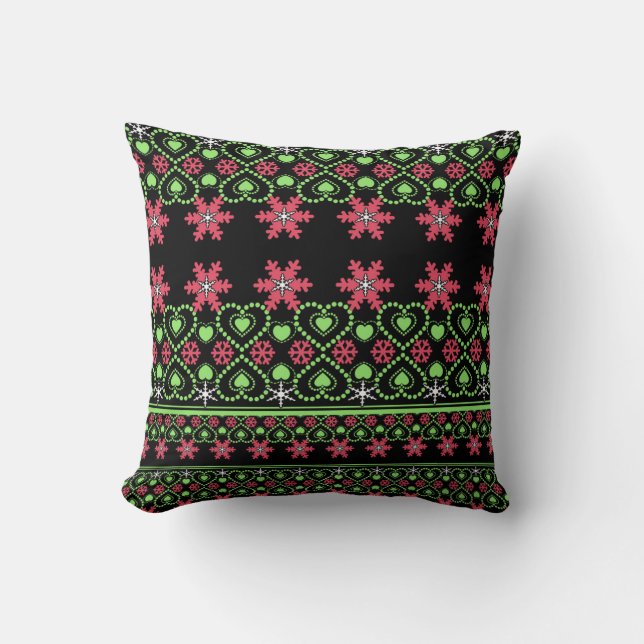 Seamless Merry Christmas ornamental snowflake hear Cushion (Front)