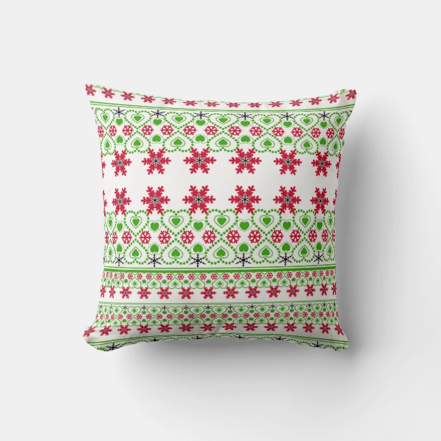 Seamless Merry Christmas ornamental snowflake hear Cushion (Front)
