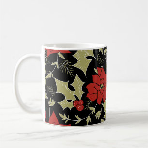 Seamless Merry Christmas red poinsettia green euon Coffee Mug