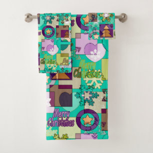 Seamless Merry Christmas Snowflake dark green colo Bath Towel Set