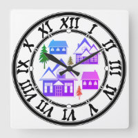 Seamless Merry Christmas violet pink houses green
