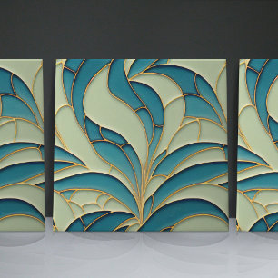 Seamless mint blue green gold organic patterns tile