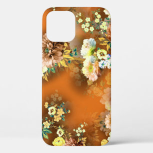 seamless mix flower on the orange background iPhone 12 case