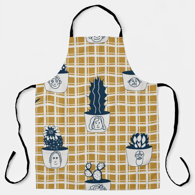 Seamless modern pattern with potted cacti, cute fa apron (Front)