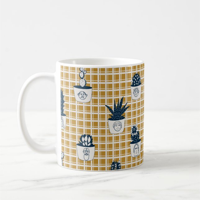 Seamless modern pattern with potted cacti, cute fa coffee mug (Left)
