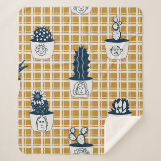 Seamless modern pattern with potted cacti, cute fa sherpa blanket