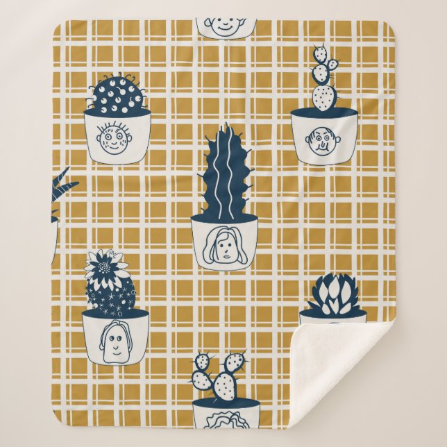 Seamless modern pattern with potted cacti, cute fa sherpa blanket (Front)