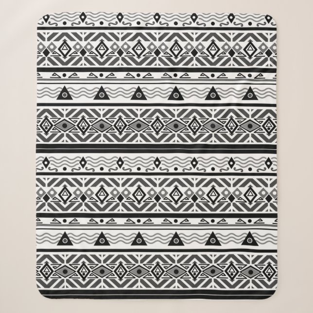 Seamless monochrome folk ethno pattern background sherpa blanket (Front)