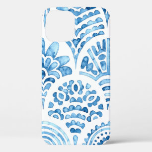 Seamless moroccan pattern. Wavy vintage tile. Blue iPhone 12 Case