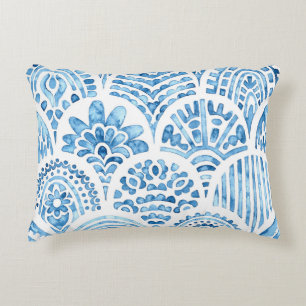 Seamless moroccan pattern. Wavy vintage tile. Blue Decorative Cushion