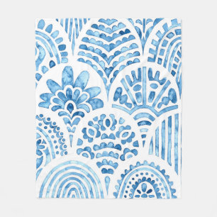 Seamless moroccan pattern. Wavy vintage tile. Blue Fleece Blanket