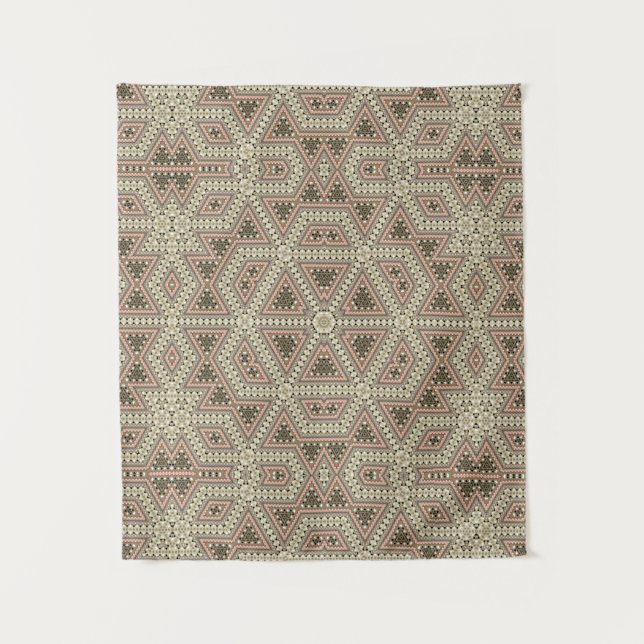 Seamless mosaic abstract kaleidoscope beige triang tapestry (Front)