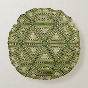 Seamless mosaic abstract kaleidoscope green triang round cushion