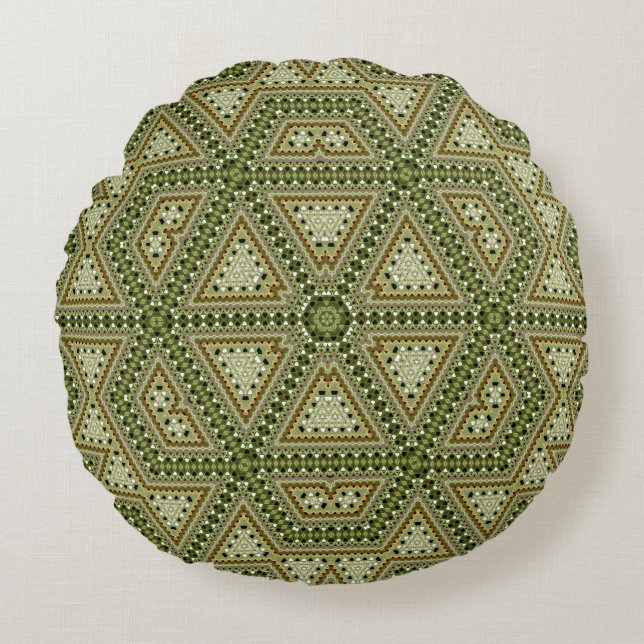 Seamless mosaic abstract kaleidoscope green triang round cushion (Front)