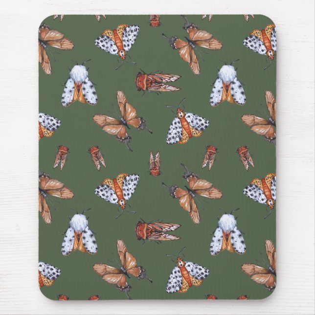 Seamless Moth and Butterfly Nature Print Mouse Mat (Front)
