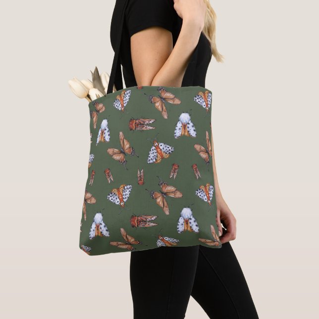 Seamless Moth and Butterfly Nature Print Tote Bag (Close Up)