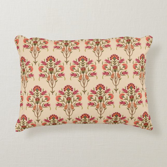 seamless mughal flower pattern design cream backgr decorative cushion (Front)