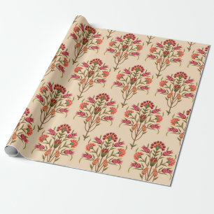 seamless mughal flower pattern design cream backgr wrapping paper