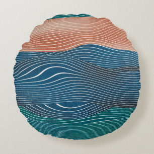 Seamless natural landscape hill pattern. Horizonta Round Cushion