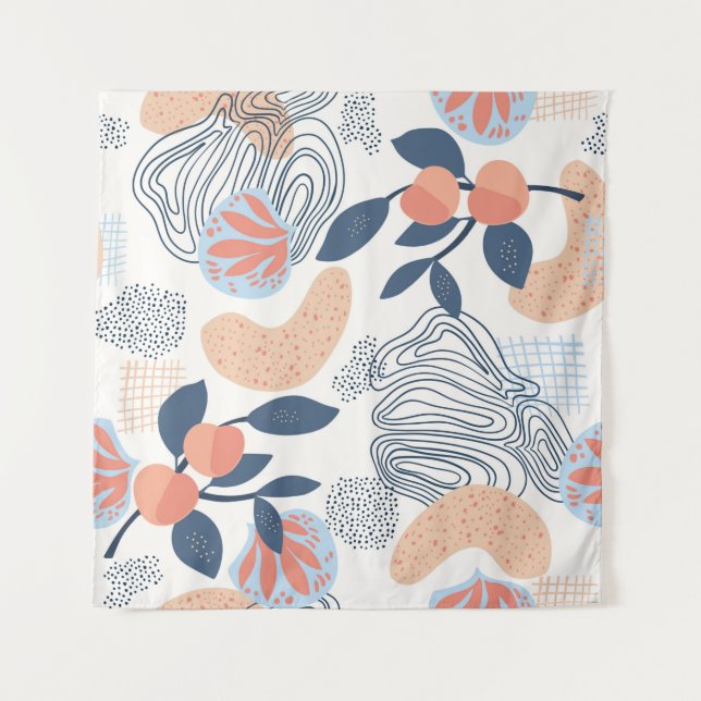 Seamless nature pattern. Abstract shapes, fruits a Tapestry (Front)