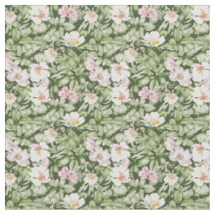 Seamless nature pattern Green and pink flowers Fabric