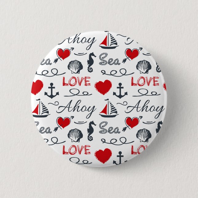 Seamless nautical pattern 6 cm round badge (Front)