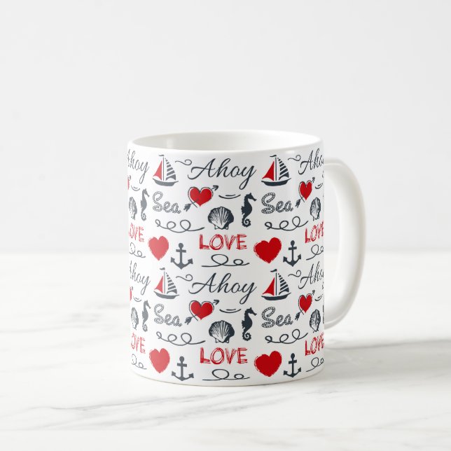Seamless nautical pattern coffee mug (Front Right)